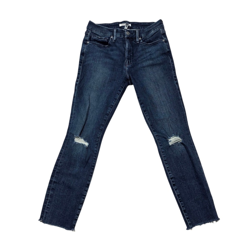 GOOD AMERICAN Good Legs Crop Jeans Blue Distressed Raw Hem Women Size 27